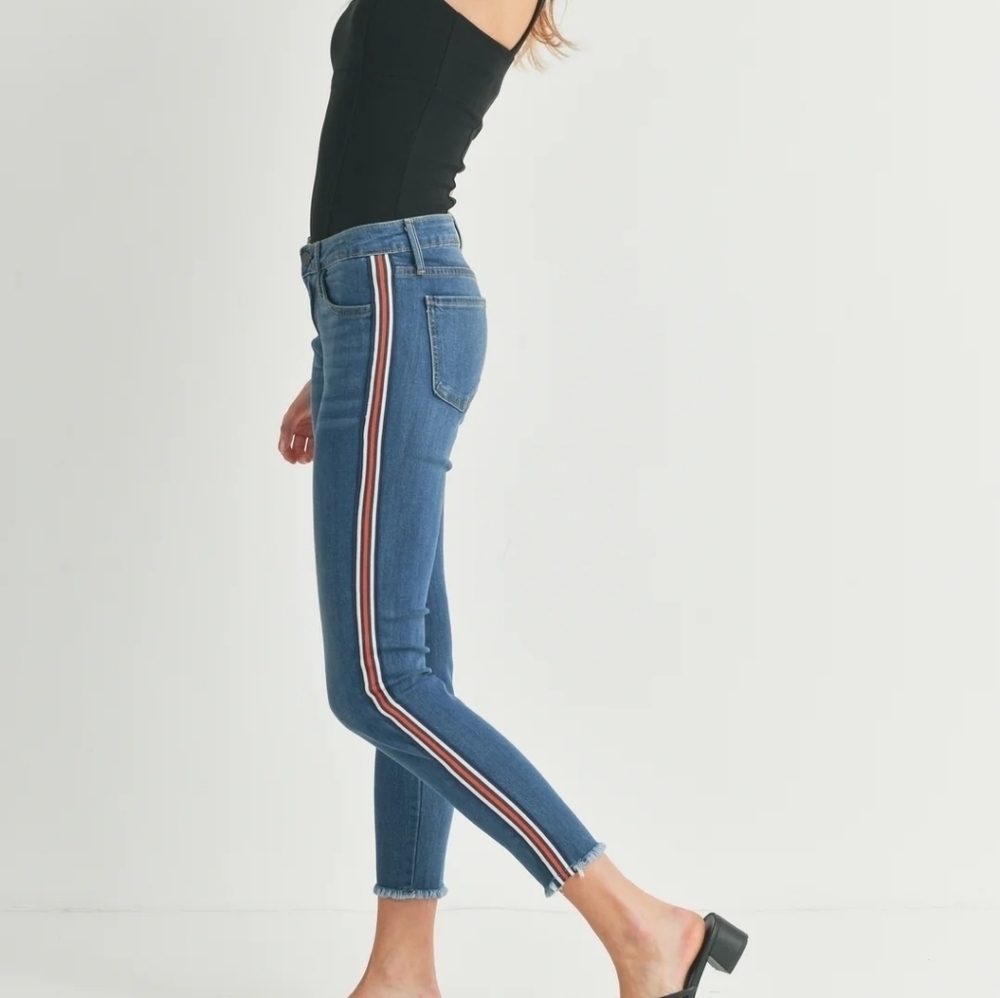 Just Black Skinny Side Stripe Frayed Hem Jeans - Size 25